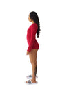 RED V Neck Butt Button Back Flap Pajama Onesie