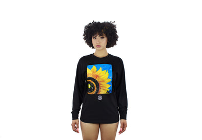 UNISEX LONG SLEEVE SUNFLOWER BLACK TEE